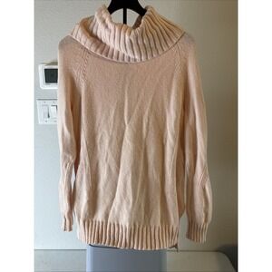 Loft Women's Sweater Ribbed Cowl Neck Long Sleeve Knitted Pink Size L